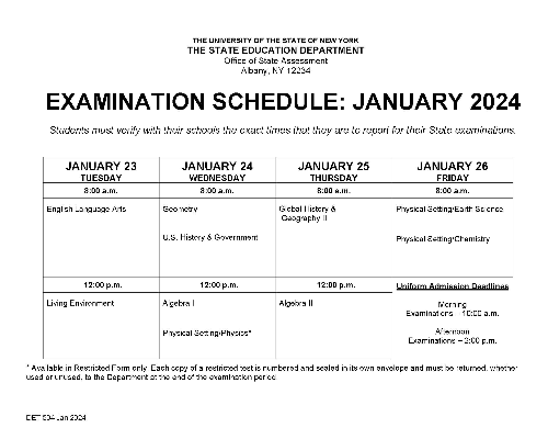 NYS Regents Exam Schedule